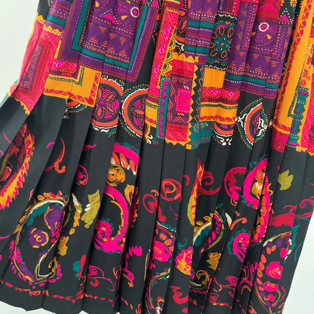Vintage Carlisle Pink Black Abstract Silk Wool Colorful Vibrant Pleated Skirt 2 - Picture 4 of 9
